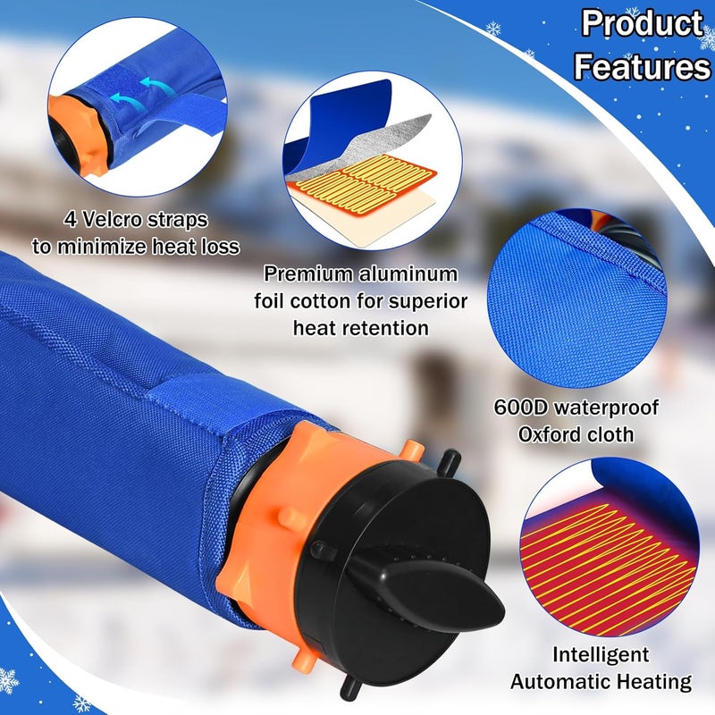 cutefafa 15FT RV Sewer Hose Heated Sleeve, Heated Sewer Hose for RV Camper, Insulated Waterproof Heated Cover for RV Sewer Hose, RV Winter Accessories for RV Camper（JUST Cover) (Blue, 15 FT) - Image 4